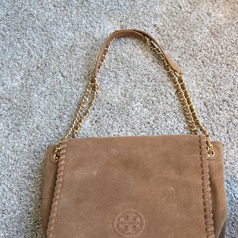 Tory Burch Brown Suede Convertable Shoulder/Crossbody Bag with Chain - Picture 4 of 9